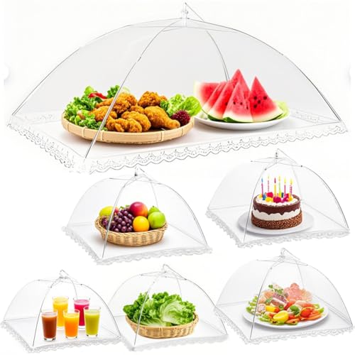 6 Stück Fliegenhaube, Pop-Up-Mesh Abdeckhaube für Lebensmittel, Wiederverwendbar Faltbar Abdeckung für Lebensmittel Kuchenabdeckung Fliegenschirm Essen,Obst, Picknick, BBQ von JoyMaxJoy