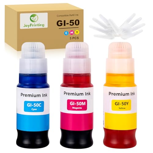 JoyPrinting 3X GI-50 Kompatibel tintenbehälter GI-50 GI50 Tinte Multipack Kompatible für Canon PIXMA G1520 G2520 G2560 G3520 G3560 GM2050 GM4050 G5050 G6050 G7050 (Cyan, Magenta, Gelb) von JoyPrinting