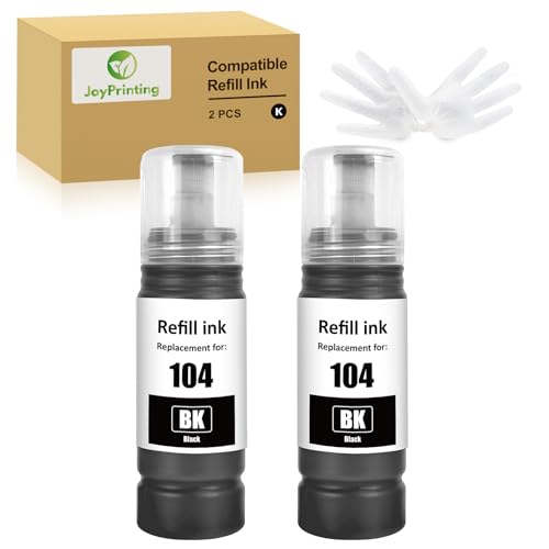 JoyPrinting E104 Tinte Schwarz Kompatibel für E104 Druckerpatronen Nachfülltinte Multipack für Epson Ecotank ET-1810 ET-2710 ET‑2711 ET-2712 ET-2714 ET-2811 ET-2812 ET-2814 ET-2815 ET-2826, 2X 70ml von JoyPrinting