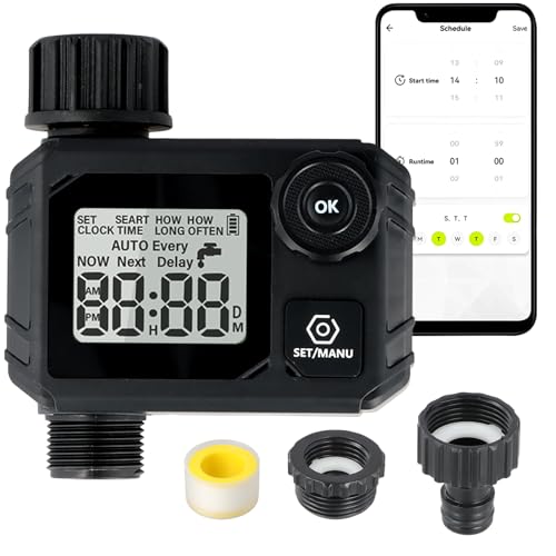 Bewässerungscomputer mit Regenverzögerung/Automatik & Manuell, IPX5 Wasserdicht/Großbild LCD-Display - Wasser Zeitschaltuhr für Garten Rasen Bewässerungssteuerung von Joyan