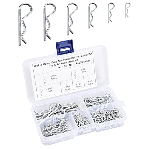 Hitch Pin Sortiment, 100 Stück Splinte Federstecker Set, 6 Größe Sicherungssplinte R-Clips mit Sortimentsbox, für den Einsatz auf Anhängerkupplungsstiften, Autos Mechaniker Verriegelungssystemen von Joyan