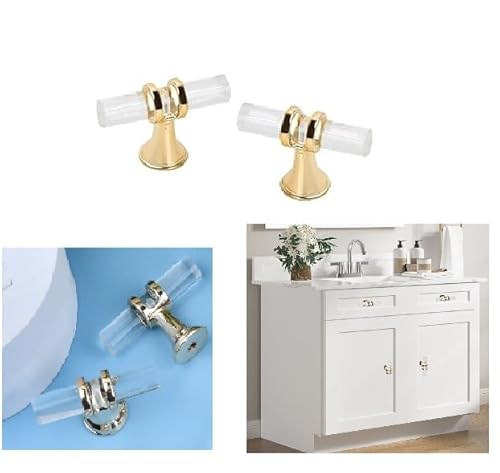 Joyan 10 Stück Möbelknopf, Gold Zinklegierung Acryl Transparenter Griffe, Einzelloch-T-Stange, Gold Matt Hardware für Küchenschränke, Kommoden, Schrank von Joyan