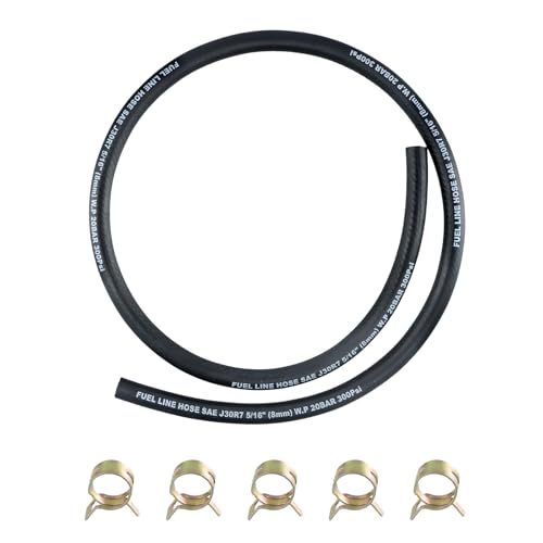 Joyan Benzinschlauch, Kraftstoffgasleitung Kit, 1 Meter Benzinschlauch mit 5 Schlauchschellen, 8 mm Innendurchmesser Ölschlauch/Dieselschlauch für Motorräder, Rasenmäher, Roller, Traktoren von Joyan