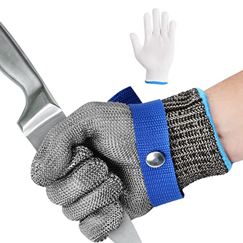 Schnittfeste Handschuhe, 316L Edelstahl Draht Metall Mesh Arbeitshandschuhe Leistungsfähiger Level 5 Schutz, Plus Ininnenhandschuhe, Austernhandschuh für Küche Fleisch Schneiden, Holzschnitzen (XXL) von Joyan