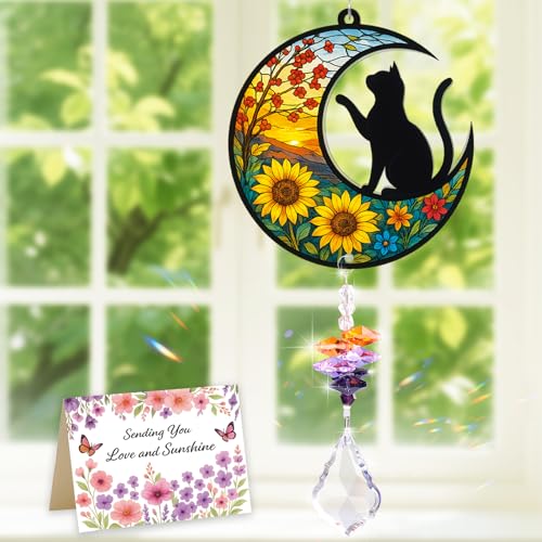 Joybble Katze Beileidsgeschenk, Katzengeschenke für Frauen, Kristall-Sonnenfänger, Garten-Sonnenfänger, Gedenkgeschenk für Liebhaber, Katzenverlust, Acrylfänger, Terrasse, Garten, hängende von Joybble