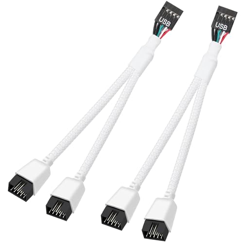Joycabin 2 Stück USB 2.0 9 pin Splitter Mainboard auf Doppel-Verlängerungskabel, Mainboard 9 Pin USB 2.0 Header Splitter für Computer interne Motherboard, Weiß von Joycabin