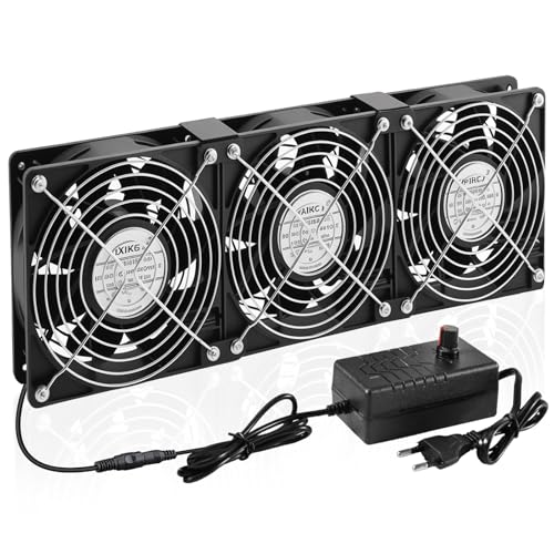 Joycabin 3 x 120mm Lüfter, Großer Luftstrom Kühlung Lüfter mit Geschwindigkeitsregler, 100V-240V Betriebener AC Axiallüfter Dual kugellager, 6000 U/mi Gehäuselüfter für PC,Server,Schrank,Gewächshaus von Joycabin