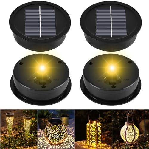 Joycabin 4 Stück Solarlampen Ersatz Top 8cm mit LED Warmweiß Licht Solardeckel, IP65 Wasserdicht Solarbatteriekasten Solarleuchten Solarpanel Ersatzteil für Solarlampen Laterne Deckel Garten von Joycabin