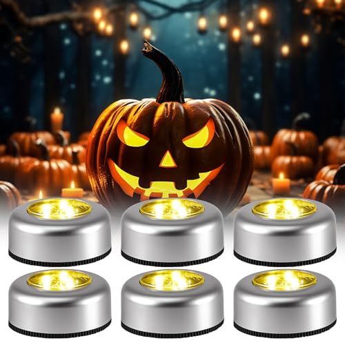 Joycabin 6 Stück LED Licht für Halloween, Halloween Kürbis LED Lichter, Batteriebetrieben Selbstklebend Nachtlicht Leuchten Teelichter für Kürbis halloween Deko, Schränke Küche Vitrine von Joycabin