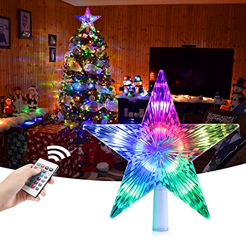 LED Stern Weihnachtsbaum Topper Joycabin 9,5 Zoll 24 Farben Flash Star Licht mit Fernbedienung Weihnachtsstern Lichter für Weihnachten Party Tradition Baumschmuck Urlaub drinnen draußen Dekoration von Joycabin