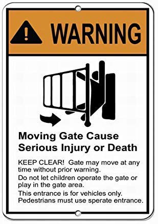 Joycenie Blechschild aus Aluminium, Warnschild "Warning Moving Gate Can Cause Serious Injury Or Death for Property", Wanddekoration, 30,5 x 20,3 cm von Joycenie