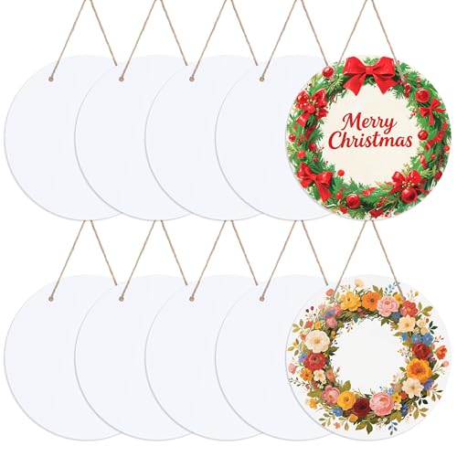 Joyclub 10 Stück 25,4 cm Sublimations-Türhänger Rohlinge Sublimationsverzierungen Runde Metallschilder Rohling Geeignet für Weihnachten Hochzeit von Joyclub