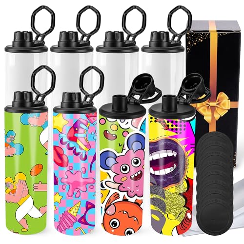 Joyclub Sublimations-Trinkflaschen-Rohlinge, 590 ml, Sublimationsbecher mit Griff, schmal, gerade, Edelstahl, Großpackung für Sport, 8 Stück von Joyclub