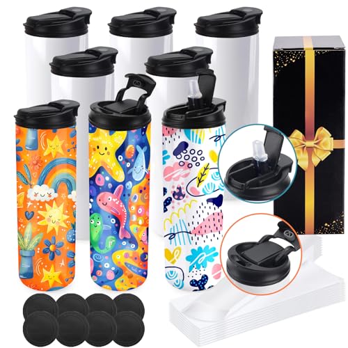 Joyclub Sublimations-Trinkflaschen-Rohlinge, doppelte Öffnung, 590 ml, Sublimationsbecher mit auslaufsicherem Deckel und Strohhalm, isolierte Edelstahl-Sportbecher, 8 Stück von Joyclub