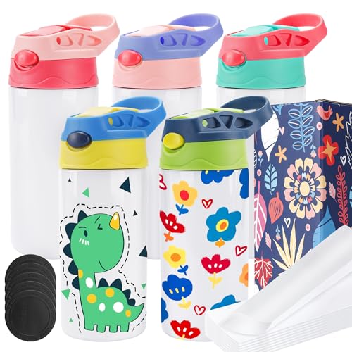 Joyclub Sublimationsbecher für Kinder, mit Deckel und Strohhalm, 340 ml, für Kinder, Sublimationswasserflaschen, Edelstahlbecher für DIY, isolierter Becher, Heißpressdruck, 5 Stück von Joyclub