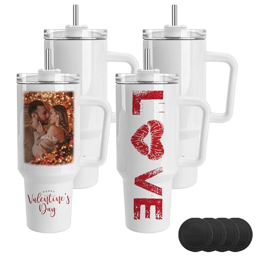 Joyclub Sublimationsbecher mit Griff, isoliert, groß, Kaffee-Reisebecher, Edelstahl, Reisebecher für Bastelarbeiten, Heißpressdruck, 4 Stück von Joyclub