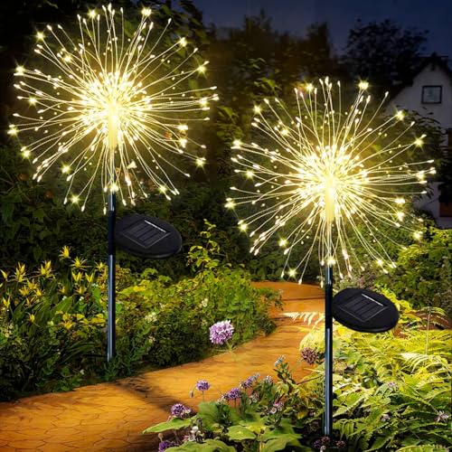 Joycome Solarleuchten für Außen Garten 2 Stück 150 LED Solar Pusteblume Gartenbeleuchtung, 8 Modi Solarlampen Gartenstecker Winterfest Solarlicht Feuerwerk für Aussen Weg Balkon Blumenkasten Deko von Joycome