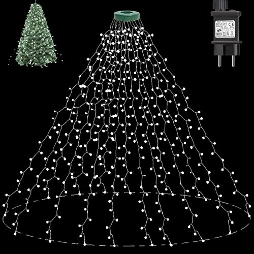 Joycome Lichterkette Weihnachtsbaum 2m 400 LED Christbaumbeleuchtung mit Ring, 8 Modi Tannenbaum Lichterkette 16 Stränge Weihnachtsbeleuchtung für Baummantel Innen Aussen Deko - Kaltes Weiß von Joycome
