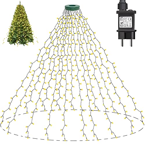 Joycome Lichterkette Weihnachtsbaum 2M 400 LED Christbaumbeleuchtung mit Ring, 8 Modi Tannenbaum Lichterkette Weihnachtsbeleuchtung Wasserdicht Baummantel für Innen Aussen Deko - Warmweiß von Joycome