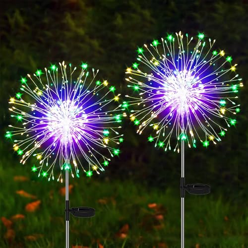 Joycome Solarleuchten für Außen Garten 2 Stück 120 LED Solar Pusteblume Gartenbeleuchtung, 8 Modi Solarlampen Gartenstecker Winterfest Solarlicht Feuerwerk für Balkon Blumenkasten Deko - Mehrfarbig von Joycome