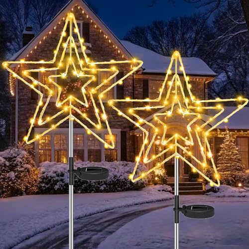 Joycome Stern Weihnachtsbeleuchtung Außen Solar 2 Stück 75 LED Gartenstecker Weihnachten Beleuchtet, 8 Modi Weihnachtsstern Außen Wetterfest Stern Beleuchtet for Garten Weg Balkon Weihnachtsdeko von Joycome