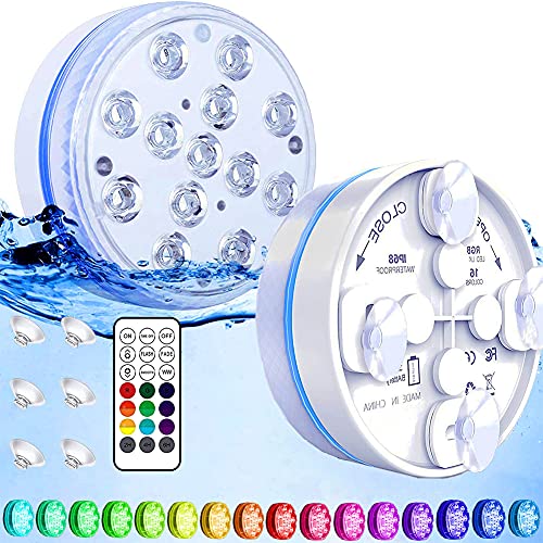 Joycome Poolbeleuchtung 13 RGB LED Unterwasser Pool Licht, 2 Stück Whirlpool Beleuchtung mit Fernbedienung, Magnet, Poollampen IP68 Wasserdicht Schwimmlichter für Vase Teich Spa Badewanne Aquarium von Joycome