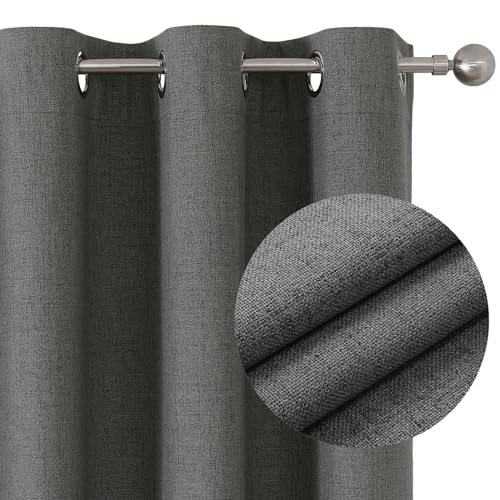 Joydeco 100% Blickdichte Vorhänge mit Ösen Gardinen Leinenoptik 2 Stück, Verdunkelungsvorhang Leinen Thermovorhang Hitzeschutz, Wärmeisolierte Beschichtung Rückenschicht für Schlafzimmer Wohnzimmer von Joydeco