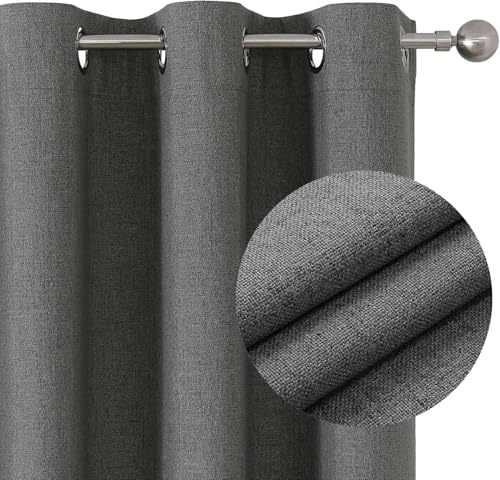 Joydeco 100% Blickdichte Vorhänge mit Ösen Gardinen Leinenoptik 2 Stück, Verdunkelungsvorhang Leinen Thermovorhang Hitzeschutz, Wärmeisolierte Beschichtung Rückenschicht für Schlafzimmer Wohnzimmer von Joydeco