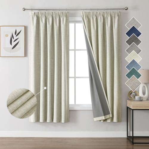 Joydeco 100% Verdunkelungsvorhänge Leinen Gardinen mit Kräuselband 2er Set H137xB117cm Hellbeige, Thermovorhang Kälteschutz Blickdicht Schallschutz Ideal für Wohnzimmer passt zu Schienensystemen Joydeco 100% Verdunkelungsvorhänge Leinen Gardinen mit Kräuselband 2er Set H137xB117cm Hellbeige, Thermovorhang Kälteschutz Blickdicht Schallschutz Ideal für Wohnzimmer passt zu Schienensystemen von Joydeco
