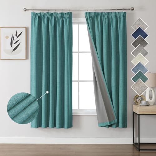 Joydeco 100% Verdunkelungsvorhänge Leinen Gardinen mit Kräuselband 2er Set H160xB132cm Grün, Thermovorhang Kälteschutz Blickdicht Schallschutz Ideal für Wohnzimmer passt zu Schienensystemen Joydeco 100% Verdunkelungsvorhänge Leinen Gardinen mit Kräuselband 2er Set H160xB132cm Grün, Thermovorhang Kälteschutz Blickdicht Schallschutz Ideal für Wohnzimmer passt zu Schienensystemen von Joydeco