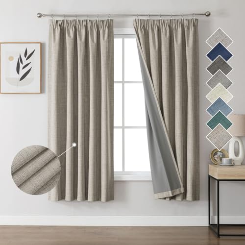 Joydeco 100% Verdunkelungsvorhänge Leinen Gardinen mit Kräuselband 2er Set H183xB132cm Leinen, Thermovorhang Kälteschutz Blickdicht Schallschutz Ideal für Wohnzimmer passt zu Schienensystemen Joydeco 100% Verdunkelungsvorhänge Leinen Gardinen mit Kräuselband 2er Set H183xB132cm Leinen, Thermovorhang Kälteschutz Blickdicht Schallschutz Ideal für Wohnzimmer passt zu Schienensystemen von Joydeco