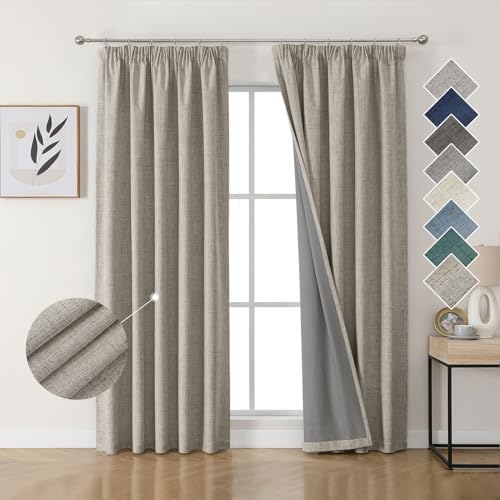 Joydeco 100% Verdunkelungsvorhänge Leinen Gardinen mit Kräuselband 2er Set H220xB140cm Leinen, Thermovorhang Kälteschutz Blickdicht Schallschutz Ideal für Wohnzimmer passt zu Schienensystemen Joydeco 100% Verdunkelungsvorhänge Leinen Gardinen mit Kräuselband 2er Set H220xB140cm Leinen, Thermovorhang Kälteschutz Blickdicht Schallschutz Ideal für Wohnzimmer passt zu Schienensystemen von Joydeco