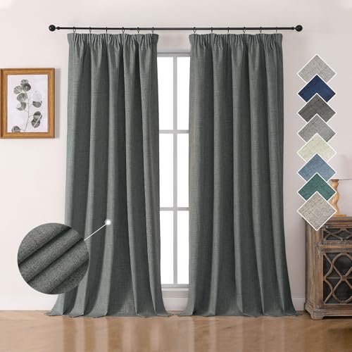 Joydeco 100% Verdunkelungsvorhänge Leinen Gardinen mit Kräuselband 2er Set H275xB140cm Grau, Thermovorhang Kälteschutz Blickdicht Schallschutz Ideal für Wohnzimmer passt zu Schienensystemen Joydeco 100% Verdunkelungsvorhänge Leinen Gardinen mit Kräuselband 2er Set H275xB140cm Grau, Thermovorhang Kälteschutz Blickdicht Schallschutz Ideal für Wohnzimmer passt zu Schienensystemen von Joydeco