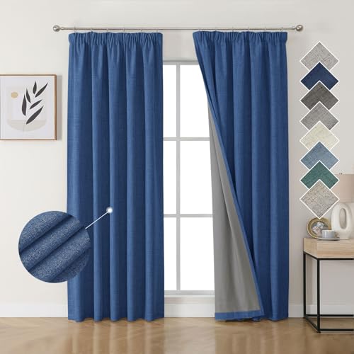 Joydeco 100% Verdunkelungsvorhänge Leinen Gardinen mit Kräuselband 2er Set H245xB140cm Marineblau, Thermovorhang Kälteschutz Blickdicht Schallschutz Ideal für Wohnzimmer passt zu Schienensystemen Joydeco 100% Verdunkelungsvorhänge Leinen Gardinen mit Kräuselband 2er Set H245xB140cm Marineblau, Thermovorhang Kälteschutz Blickdicht Schallschutz Ideal für Wohnzimmer passt zu Schienensystemen von Joydeco
