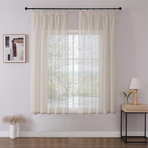 Joydeco 2er Set H160 x B140 cm Leinenfarbene Voile Kurz Gardinen Vorhänge mit Kräuselband Transparent Polyester Vorhang Modern Wohnzimmer Schlafzimmer Joydeco 2er Set H160 x B140 cm Leinenfarbene Voile Kurz Gardinen Vorhänge mit Kräuselband Transparent Polyester Vorhang Modern Wohnzimmer Schlafzimmer von Joydeco