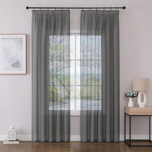 Joydeco 2er Set H225 x B140 cm Grau Vorhänge für Schienensystem Transparent Vorhang Lang Gardinen mit Kräuselband Polyester Curtains Schlafzimmer von Joydeco