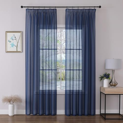 Joydeco 2er Set H225 x B140 cm Königsblau Vorhänge für Schienensystem Transparent Vorhang Lang Gardinen mit Kräuselband Polyester Curtains Schlafzimmer von Joydeco
