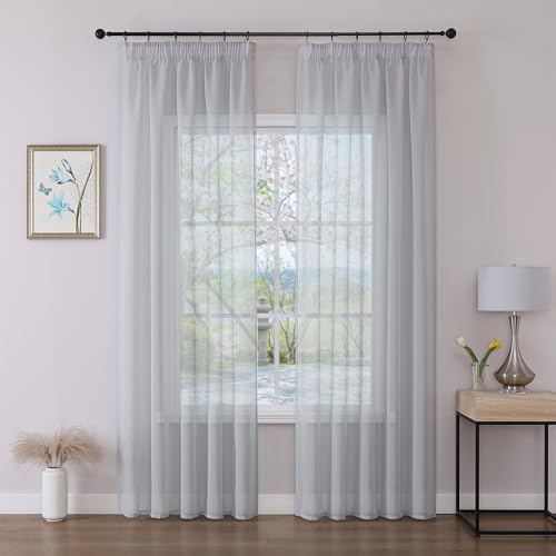 Joydeco 2er Set H245 x B140 cm Graublaue Transparent Vorhang Schiene Gardinen mit Kräuselband Durchlässig Curtains Lang Vorhänge für Schienensystem Modern von Joydeco