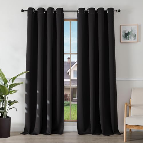 Joydeco Blickdichte Vorhänge mit Ösen Gardinen 2 Stück H 245 x B 140 Verdunkelungsvorhang Schwarz Thermovorhang Hitzeschutz, Ösenvorhang für Schlafzimmer Wohnzimmer Joydeco Blickdichte Vorhänge mit Ösen Gardinen 2 Stück H 245 x B 140 Verdunkelungsvorhang Schwarz Thermovorhang Hitzeschutz, Ösenvorhang für Schlafzimmer Wohnzimmer von Joydeco