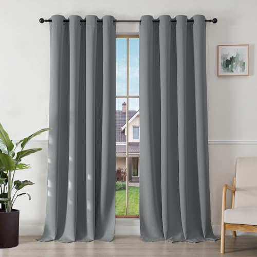 Joydeco Blickdichte Vorhänge mit Ösen Gardinen 2er Set, Verdunkelungsvorhang Thermovorhang Hitzeschutz, Ösenvorhang für Schlafzimmer Wohnzimmer(Hellgrau,2xH240xB135) von Joydeco