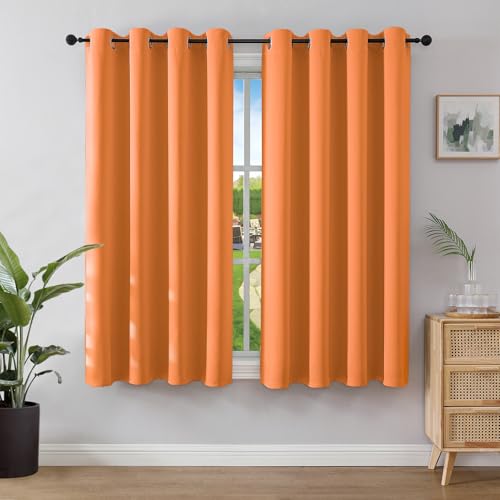 Joydeco Blickdichte Vorhänge mit Ösen Gardinen 2er Set, Verdunkelungsvorhang Thermovorhang Hitzeschutz, Ösenvorhang für Schlafzimmer Wohnzimmer（Orange，2xH137xB117） von Joydeco
