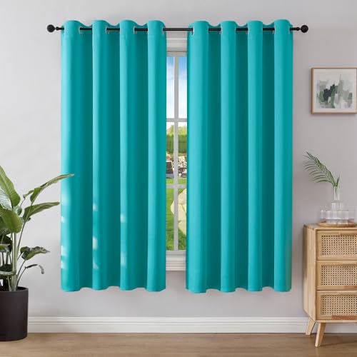 Joydeco Blickdichte Vorhänge mit Ösen Gardinen 2er Set, Verdunkelungsvorhang Thermovorhang Hitzeschutz, Ösenvorhang für Schlafzimmer Wohnzimmer (2xH158xB106,Pfauenblau) von Joydeco