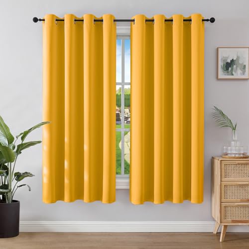 Joydeco Blickdichte Vorhänge mit Ösen Gardinen 2er Set, Verdunkelungsvorhang Thermovorhang Hitzeschutz, Ösenvorhang für Schlafzimmer Wohnzimmer (2xH175xB140,Zitrone) von Joydeco