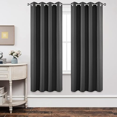 Joydeco Blickdichte Vorhänge mit Ösen Gardinen 2er Set, Verdunkelungsvorhang Thermovorhang Hitzeschutz, Ösenvorhang für Schlafzimmer Wohnzimmer (2xH183xB117, Dunkelgrau) von Joydeco