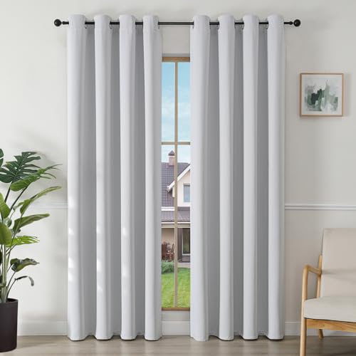 Joydeco Blickdichte Vorhänge mit Ösen Gardinen Weiß 2 Stück H 200 x B 140 Verdunkelungsvorhang Weiss Thermovorhang Hitzeschutz, Ösenvorhang für Schlafzimmer Wohnzimmer von Joydeco