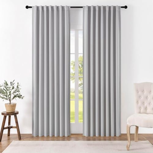 Joydeco Schlaufen Verdeckten Vorhänge 2er Set,H 245 x B 140 Grauweiß Verdunkelung Blickdicht Lang Vorhang lärmschutz Stangendurchzug Gardinen Blackout Curtains Schlafzimmer Wohnzimmer von Joydeco