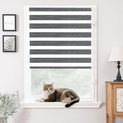 Joydeco Doppelrollo ohne Bohren mit Klemmfix und Anti-Verhedderungszubehör stufenlos verstellbar lichtdurchlässig verdunkelnd Grau B45 x H100 cm(Stoffbreite 41cm) von Joydeco