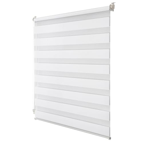 Joydeco Doppelrollo ohne Bohren mit Klemmfix und Anti-Verhedderungszubehör stufenlos verstellbar lichtdurchlässig verdunkelnd Weiß B85 x H100 cm(Stoffbreite 81cm) von Joydeco
