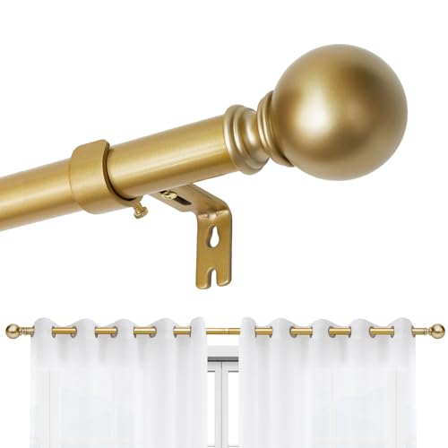 Joydeco Einstellbare Golden Gardinenstange Set 76cm-114cm Dekorative Vorhangstange mit Aluminium Endkappe für Duschraum Schlafzimmer Wohnzimmer (Golden,76cm-114cm) von Joydeco