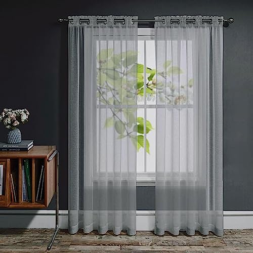 Joydeco Gardinen mit Ösen Transparente, Optik Gardine Voile Ösenvorhang Ösenschal Durchsichtig Vorhang für Schlafzimmer Wohnzimmer Schlaufenschal (Grau, 1xH228xB228) von Joydeco